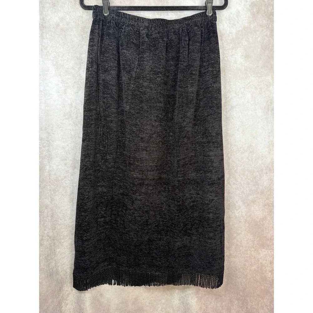 NWT Indigo Moon Black‎ Burnout Velvet Velour Fringe Maxi Skirt Women's Size L